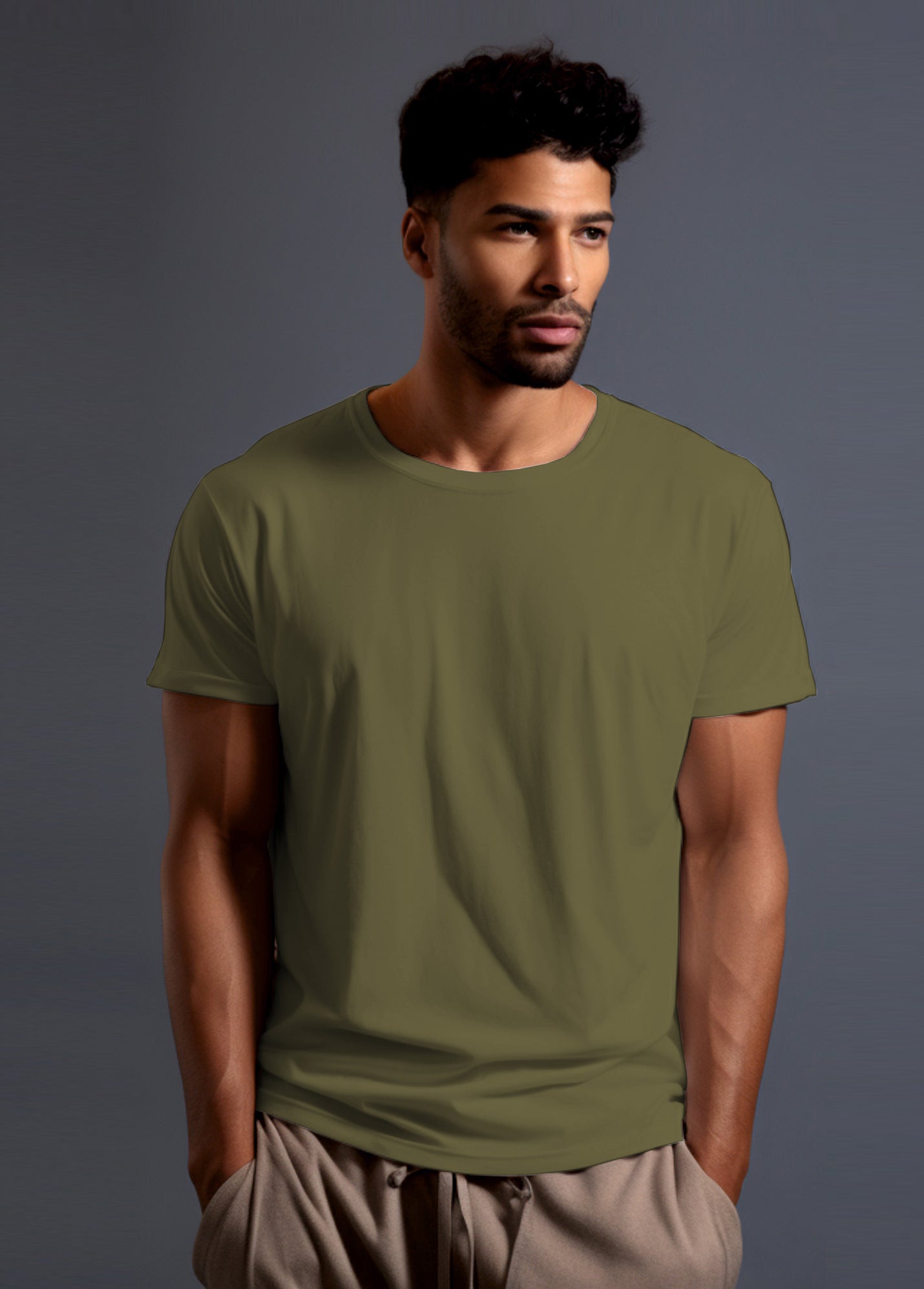 Olive Green Ruffty Crew Neck T-shirt