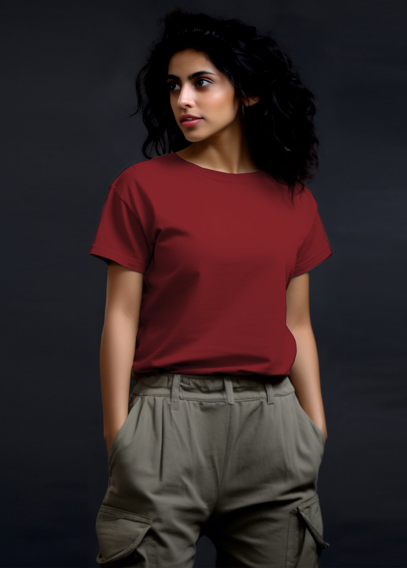 Womens Crew Neck Ruffty T-shirt - Mulberry