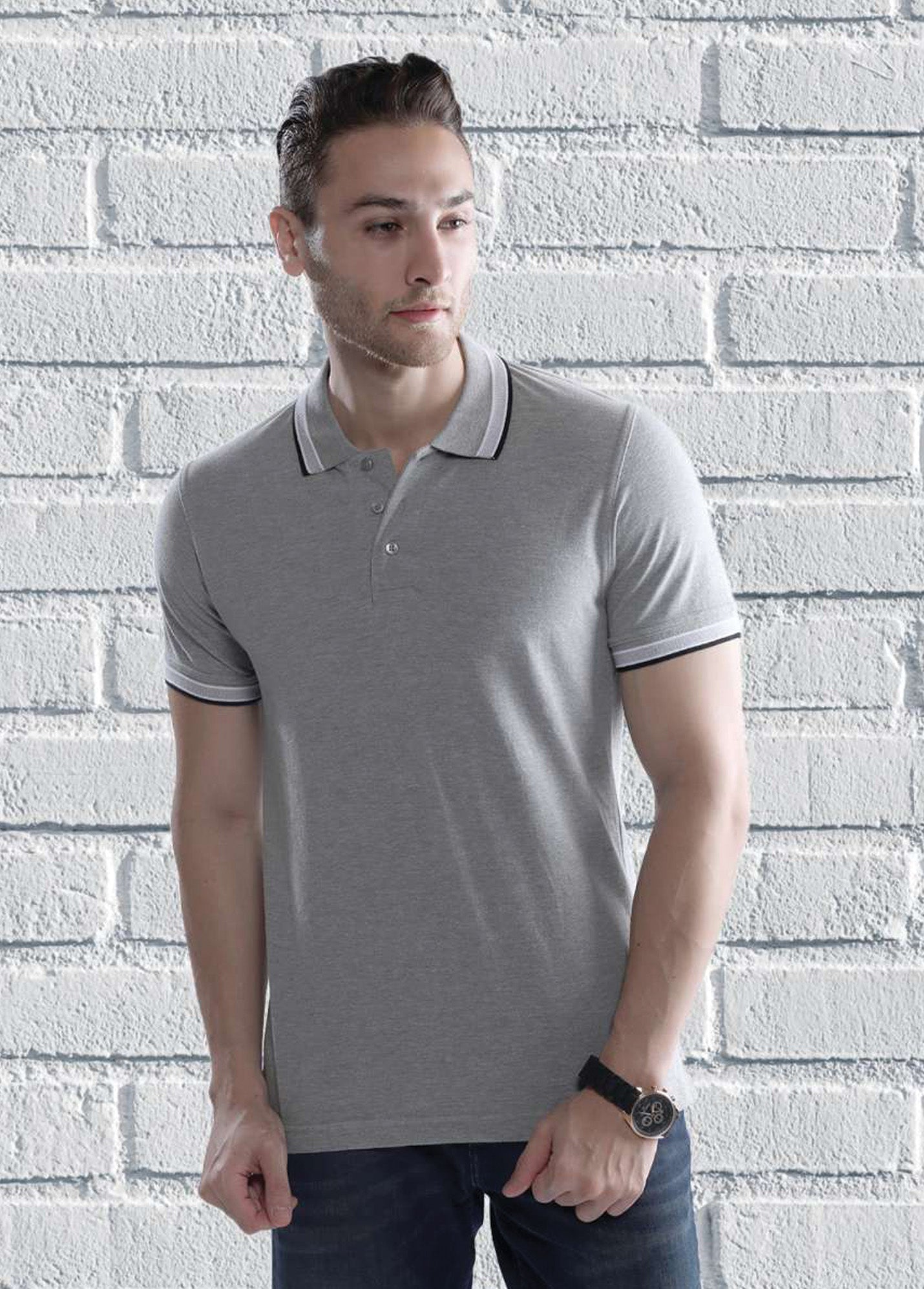 Wild Horn Grey Melange Collar T-shirt