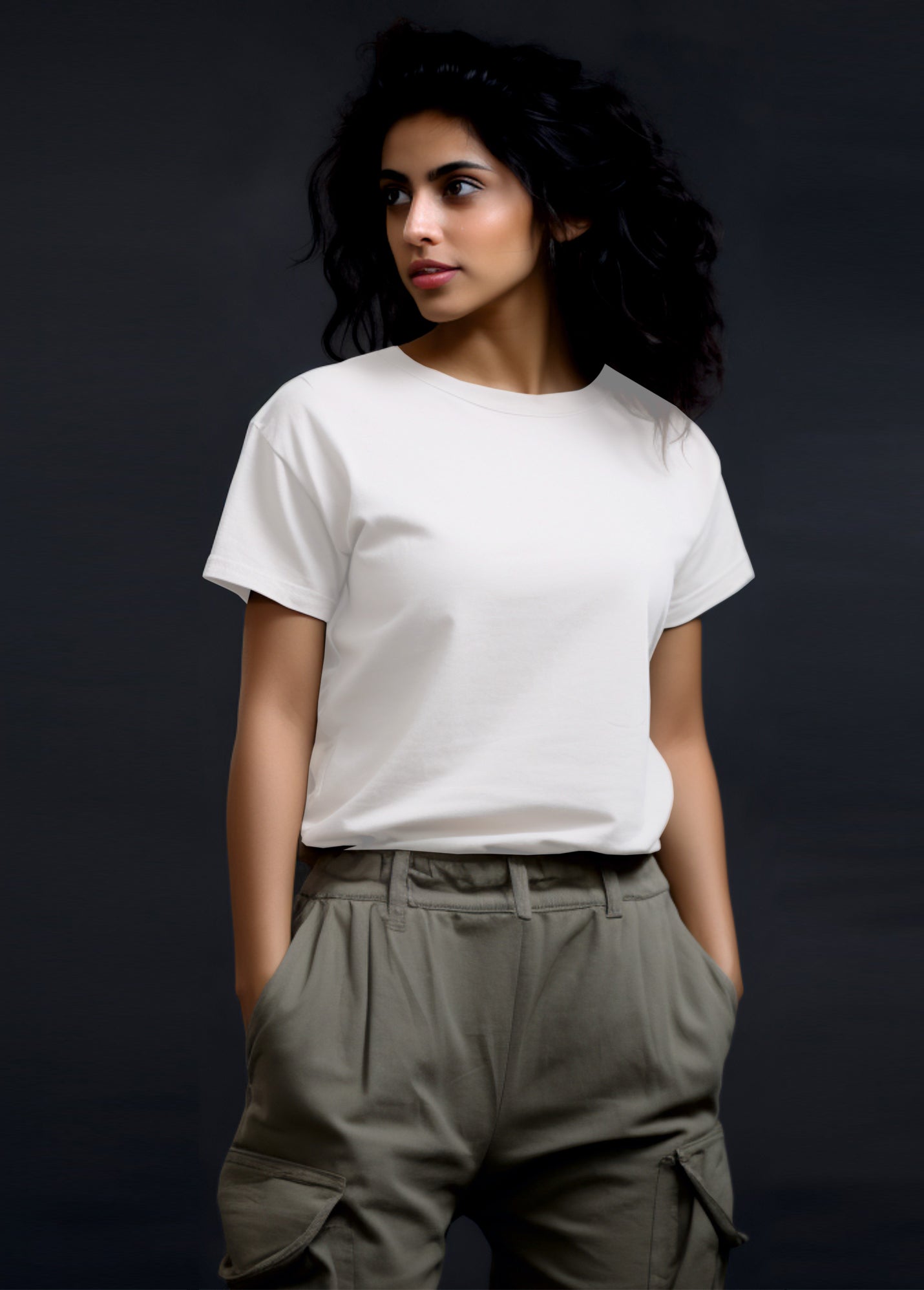 Womens Crew Neck Ruffty T-shirt - White