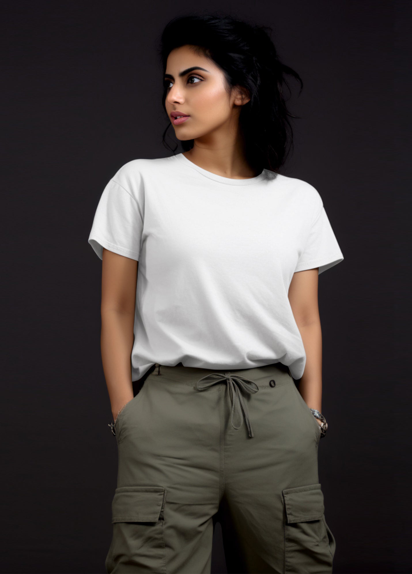 Womens Crew Neck Ruffty T-shirt - White