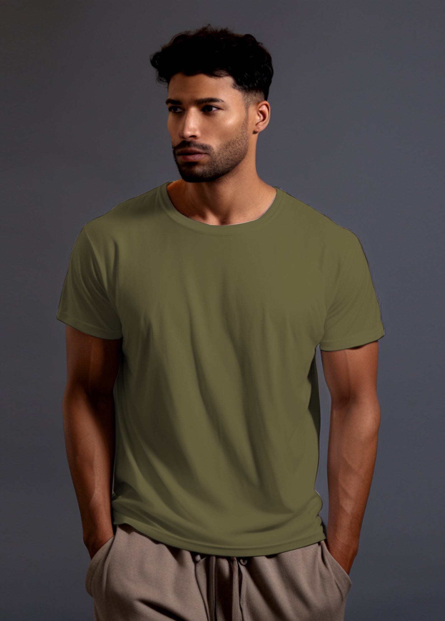 Olive Green Ruffty Crew Neck T-shirt