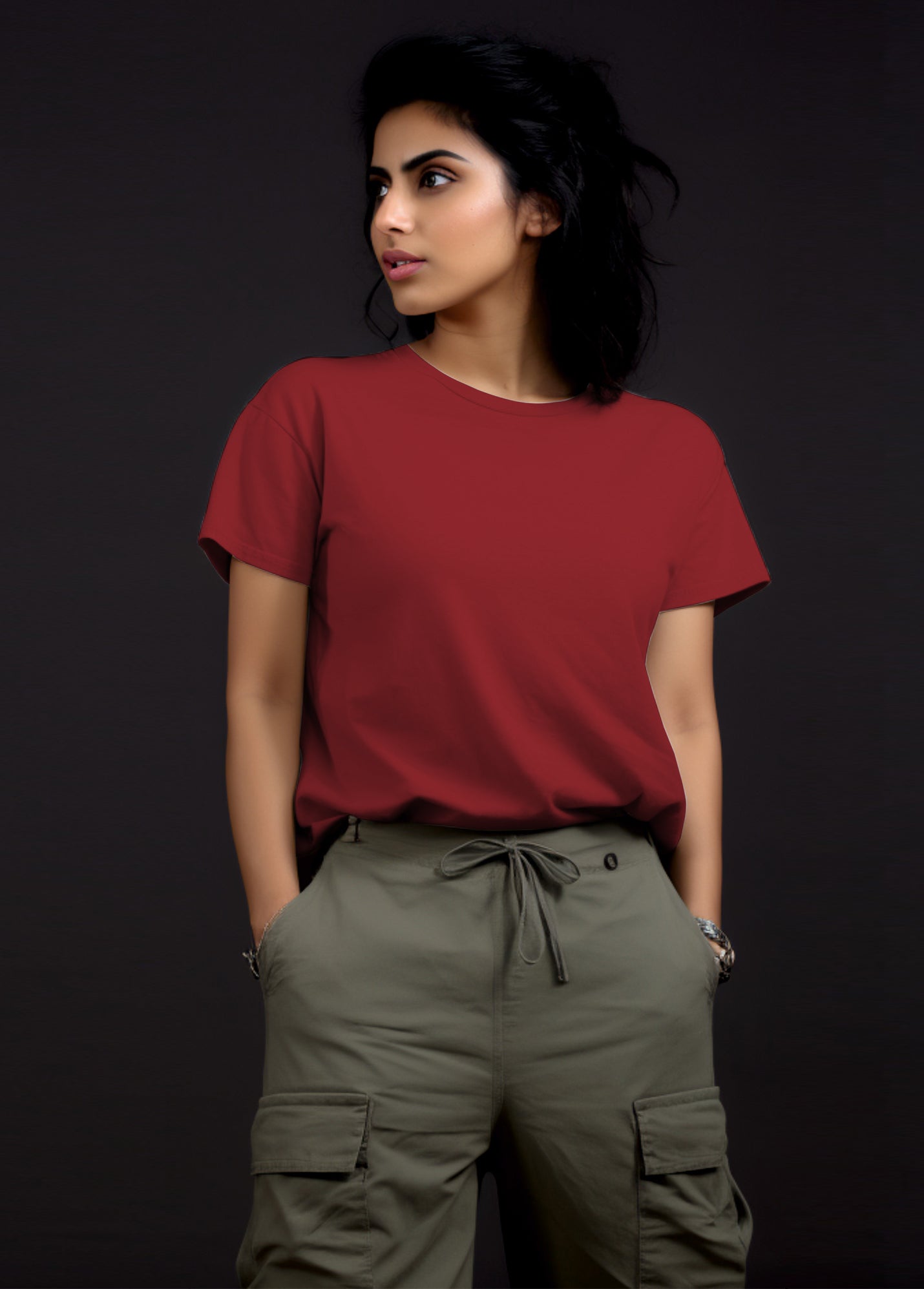 Womens Crew Neck Ruffty T-shirt - Mulberry